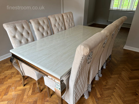 Cream Louis Chrome Dining Table with Mink Sofia Chairs