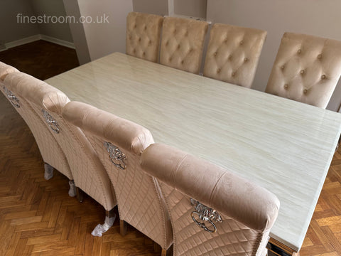 Cream Louis Chrome Dining Table with Mink Sofia Chairs