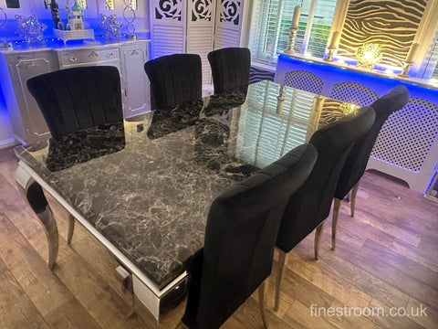 Black Louis Dining Table With Black Armenia Chairs
