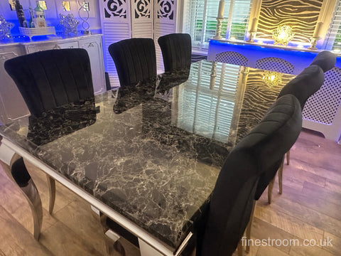Black Louis Dining Table With Black Armenia Chairs