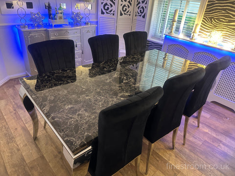 Black Louis Dining Table With Black Armenia Chairs