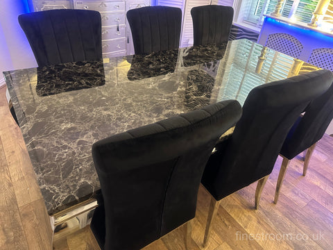 Black Louis Dining Table With Black Armenia Chairs
