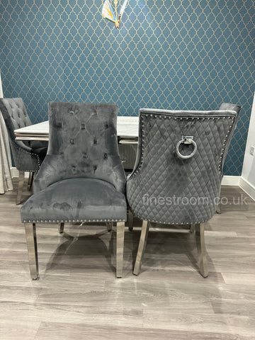 White Arial Dining Table With Dark Grey Round Knocker Majestic Chairs