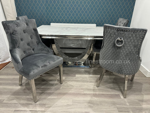 White Arial Dining Table With Dark Grey Round Knocker Majestic Chairs