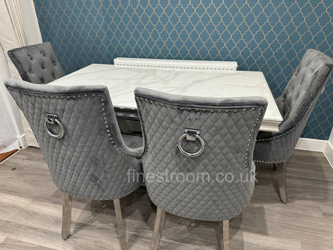 White Arial Dining Table With Dark Grey Round Knocker Majestic Chairs