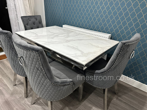 White Arial Dining Table With Dark Grey Round Knocker Majestic Chairs