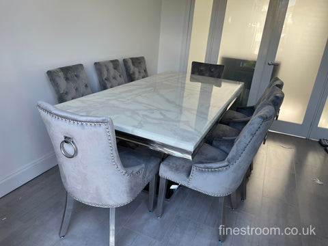 White Arial Dining Table With Light Grey Valencia Chairs