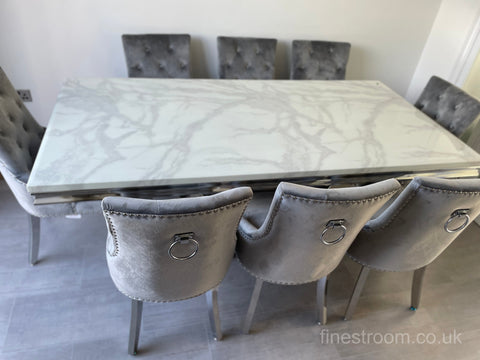 White Arial Dining Table With Light Grey Valencia Chairs