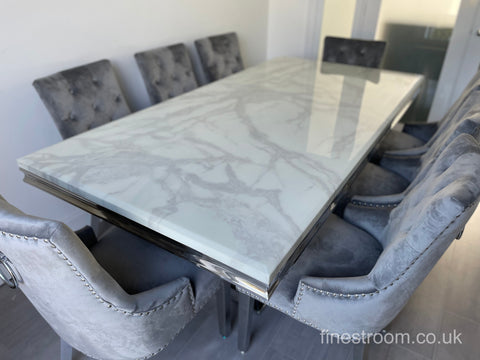 White Arial Dining Table With Light Grey Valencia Chairs