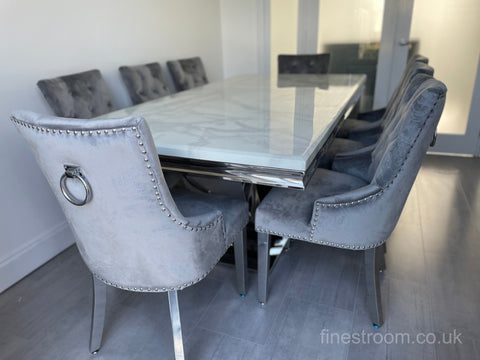 White Arial Dining Table With Light Grey Valencia Chairs