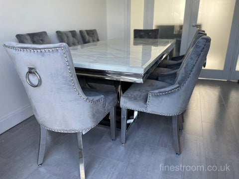 White Arial Dining Table With Light Grey Valencia Chairs