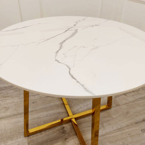 Juno Gold Dining Table with 4 Etta Beige Chairs
