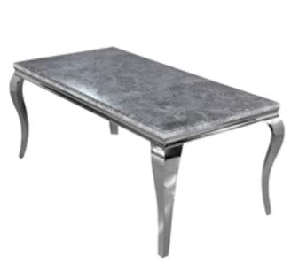 Grey Louis Chrome Dining Table With Light Grey Sofia Chairs