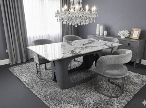 Lina Grey Marble Dining Table With Lina Grey Dining Chairs