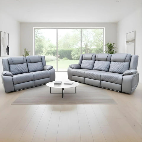 Lisbon Leather Electric Recliner Sofa 3+2 Seater – USB Ports, C-Type Port, LED Lights, Wireless Charging & Cup Holders