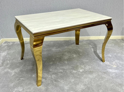 Cream Gold Louis Dining Table with Mink Gold Lion Knocker Majestic Chairs