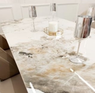 Lucien 1.8 Gold Dining Table with Pandora Gold Sintered Stone Top