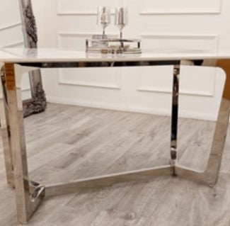 Lucien 1.6 Chrome Dining Table with Polar White Sintered Stone Top