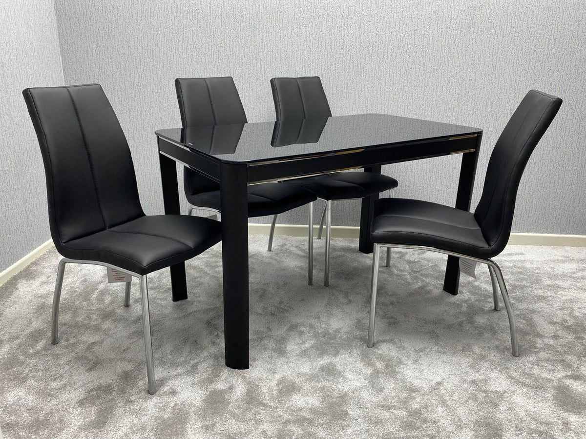 Morano Black Dining Set with 4 Chairs
