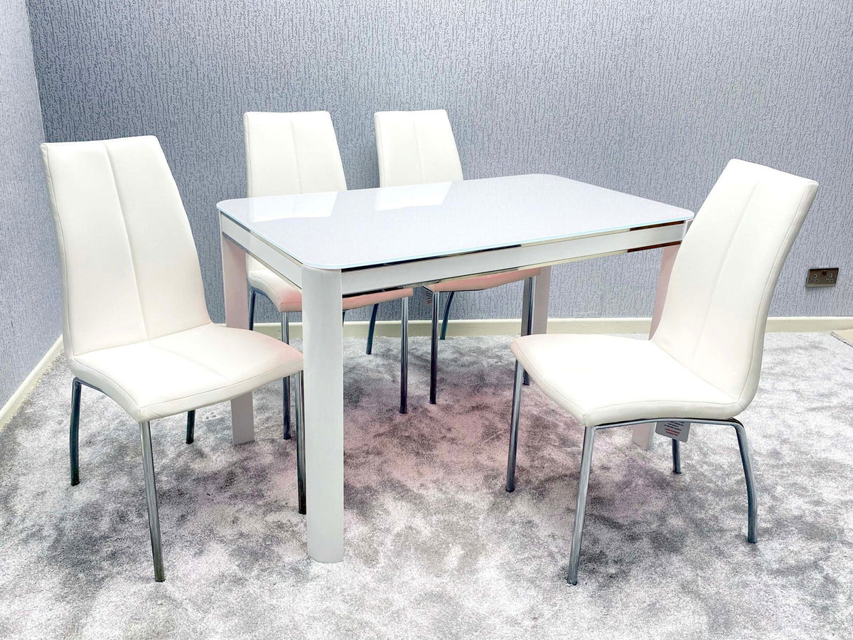 Morano White Dining Set with 4 Chairs