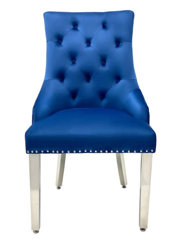 White Louis Dining Table With Navy Majestic Chairs