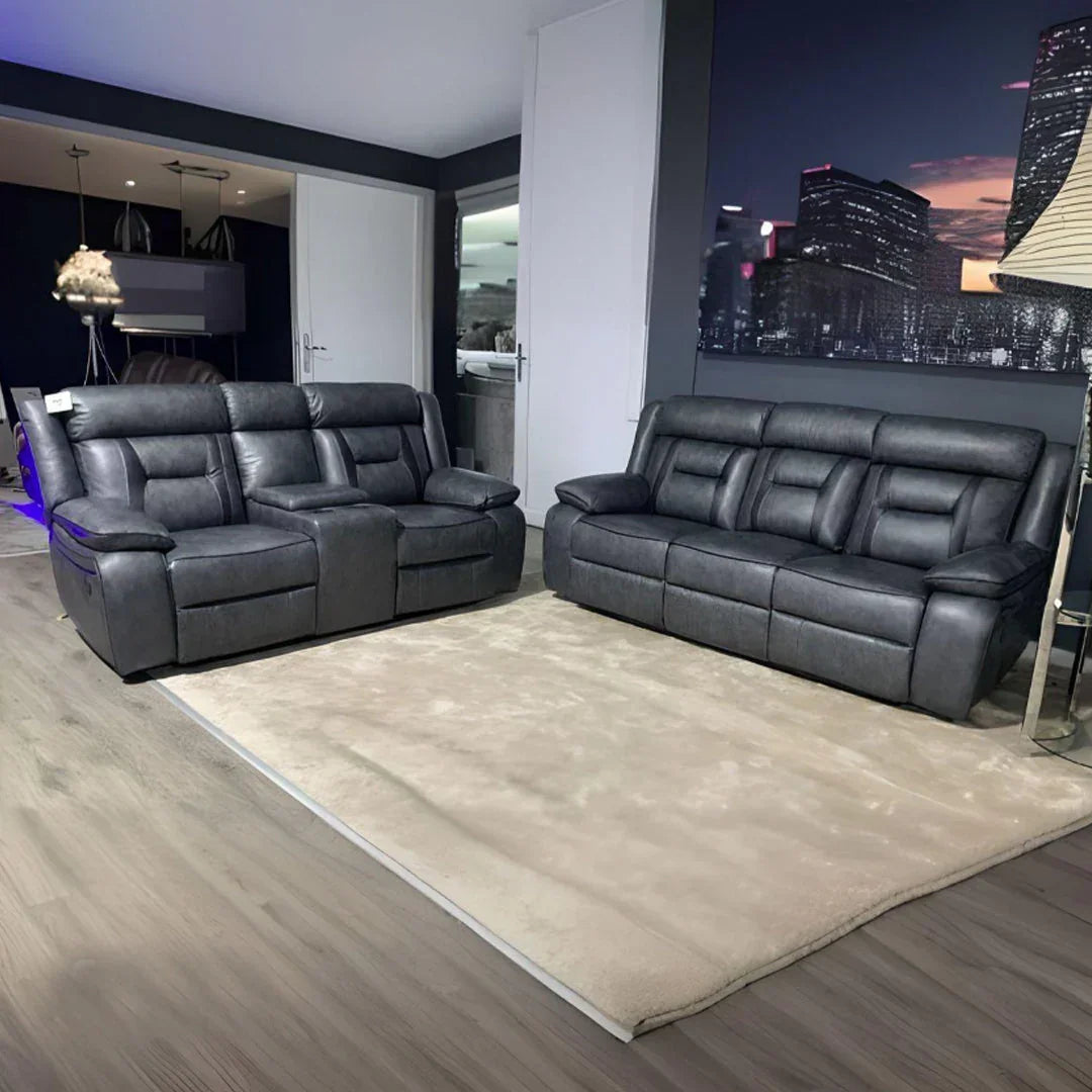 Nova Leather Electric Recliner Sofa Set – 3+2 Seater with Built-in Cup Holders & USB Ports, Elephant Grey