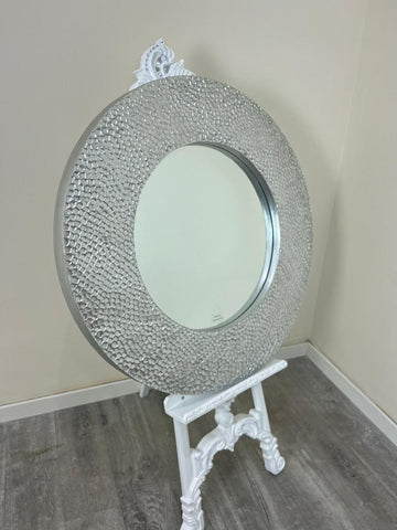 ORNATE ROUND RUSTIC MIRROR SILVER