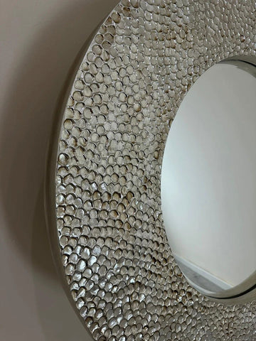 Ornate Round Rustic Mirror champagne