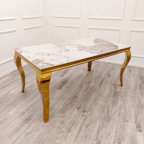Pandora Gold Louis Dining Table With Grey Gold Victoria Chairs