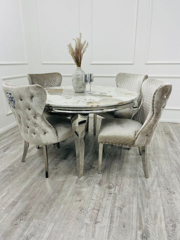 Pandora Gold Round Louis with 4 x Beige Shimmer Valentino Chairs