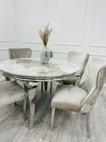 Pandora Gold Round Louis with 4 x Beige Shimmer Valentino Chairs