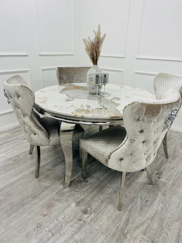 Pandora Gold Round Louis with 4 x Beige Shimmer Valentino Chairs