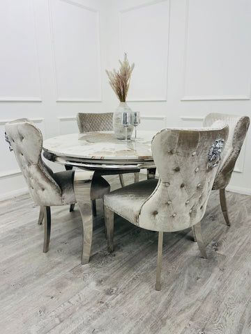 Pandora Gold Round Louis with 4 x Beige Shimmer Valentino Chairs