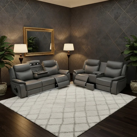 Parada Leather Electric Recliner Sofa 3+2 Seater-Bluetooth/USB/C-Type/Led/Cooling Cup Holders