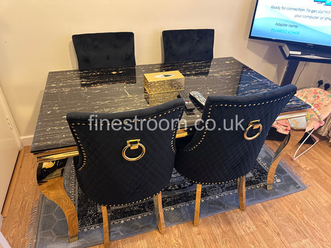 Black Gold Louis Dining Table With Black Gold Ring Knocker Majestic Chairs