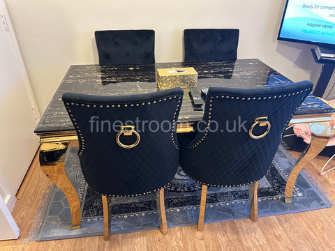 Black Gold Louis Dining Table With Black Gold Ring Knocker Majestic Chairs