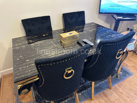 Black Gold Louis Dining Table With Black Gold Ring Knocker Majestic Chairs