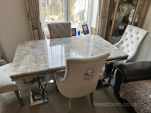 Light Grey Ariana Dining Table With Silver Majestic Chairs