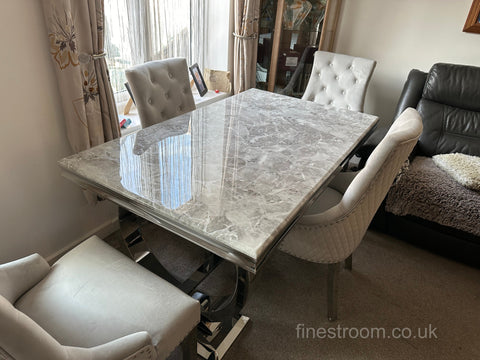 Light Grey Ariana Dining Table With Silver Majestic Chairs