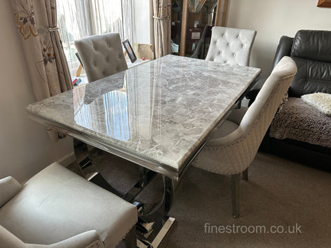 Light Grey Ariana Dining Table With Silver Majestic Chairs