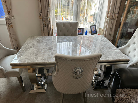 Light Grey Ariana Dining Table With Silver Majestic Chairs