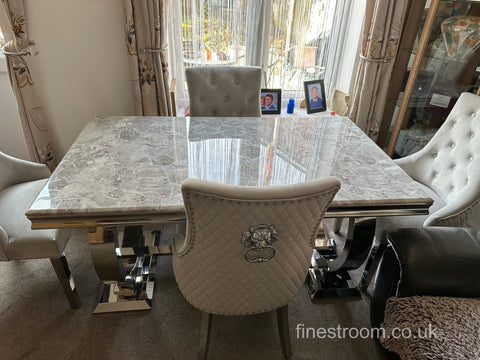 Light Grey Ariana Dining Table With Silver Majestic Chairs