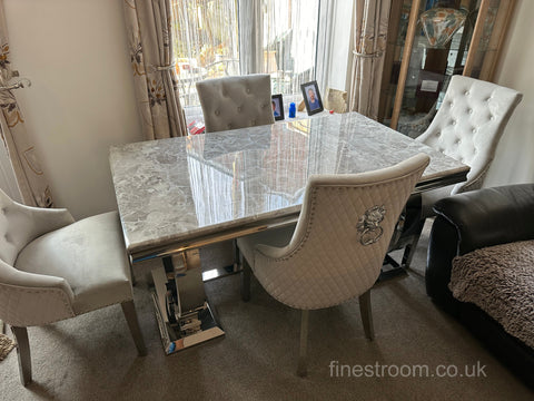 Light Grey Ariana Dining Table With Silver Majestic Chairs