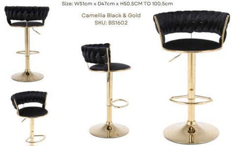 Camelia Luxury Black & Gold Bar Stool