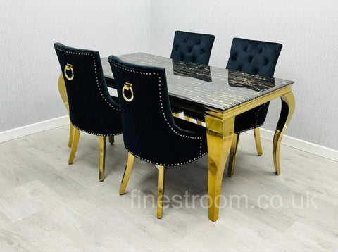 Black Gold Louis Dining Table With Black Gold Ring Knocker Majestic Chairs