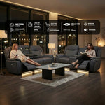 Parada Music Electric Recliner 3+2 Fabric Sofa Set – Grey | Bluetooth Speakers, USB Ports, LED Lighting & Cooling Cupholders