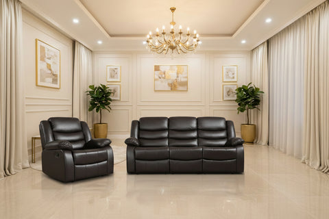 ROMA BLACK LEATHER 3+2+1 SOFA SET (Air Leather UKFR)