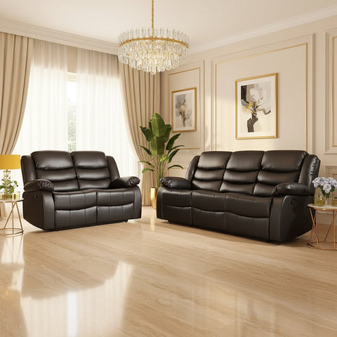 ROMA BLACK LEATHER 3+2+1 SOFA SET (Air Leather UKFR)