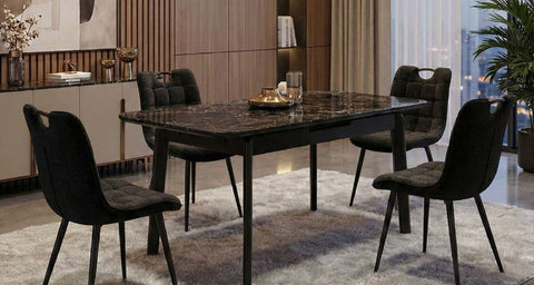 Arizona Black Gold Extendable Dining Table With Monza/Palermo PU Black Dining Chairs