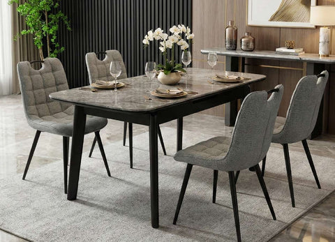 Arizona Grey Extendable Dining Table with Monza/Palermo PU Leather Effect  Grey Dining Chairs